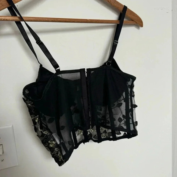 Black Floral Embroidered Corset Top Bustier S fairy glam - Picture 4 of 5